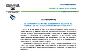 AVISO IMPORTANTE del proceso de registro jóvenes escribiendo el futuro 2023-1