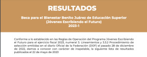 Resultados de la convocatoria de Beca JEF 2023-1