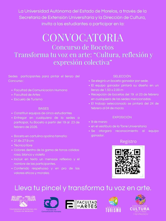 CONVOCATORIA:  Concurso de Bocetos Transforma tu voz en arte: "Cultura, reflexión y expresión colectiva"