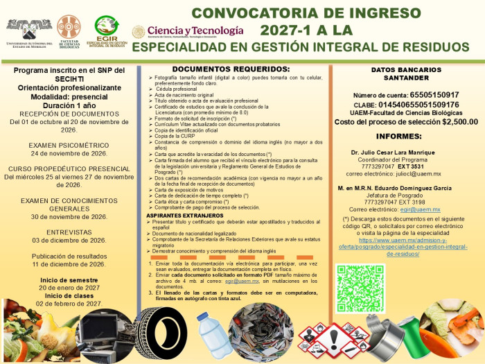 Especialidad en Gestión Integral de Residuos de la Facultad de Ciencias Biológicas 2027-1