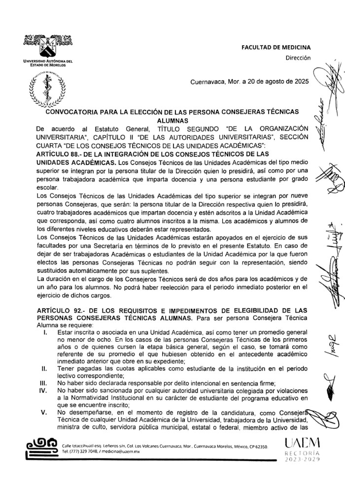 Convocatoria para elección de las personas técnicas alumnas