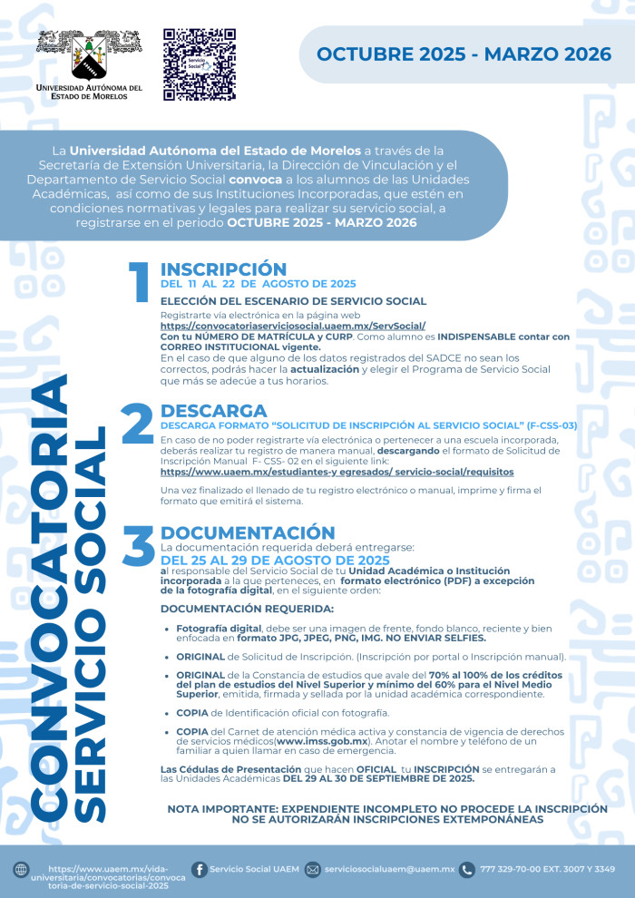 2a Convocatoria de Servicio Social   del periodo Octubre 2025 - Marzo 2026