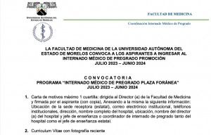 CONVOCATORIA “INTERNADO MÉDICO DE PREGRADO PLAZA FORÁNEA” JULIO 2023 – JUNIO 2024