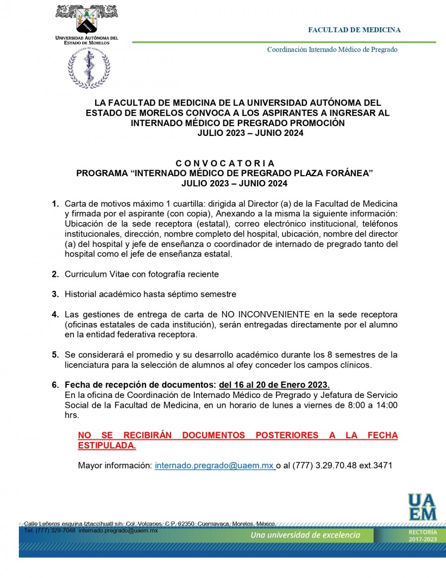 CONVOCATORIA “INTERNADO MÉDICO DE PREGRADO PLAZA FORÁNEA” JULIO 2023 ...