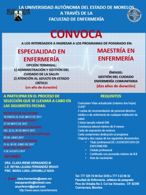 Especialidad y Maestría en Enfermería