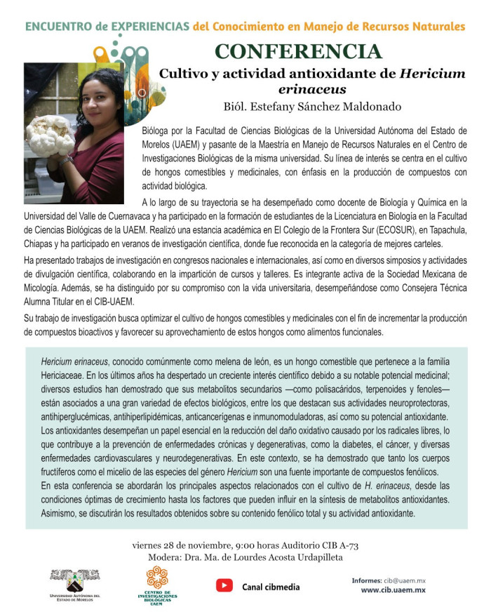 CONFERENCIA: "Cultivo y actividad antioxidante de Hericium erinaceus"