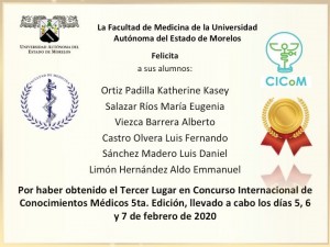 Felicitación Concurso Internacional de Conocimientos Médicos 11/02/2020