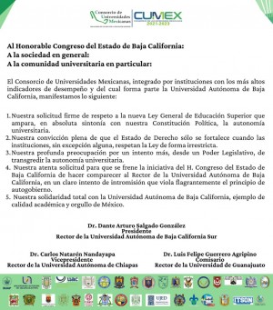Pronunciamiento del Consorcio de Universidades Mexicanas (CUMex)