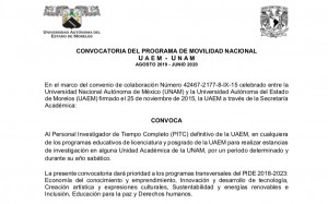 Convocatoria del Programa de Movilidad Nacional UAEM - UNAM Agosto 2019 - Junio 2020