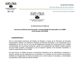 Concurso de Becas para Escuelas y Universidades Incorporadas a la UAEM Ciclo Escolar 2019-2020
