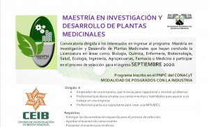Maestría en Investigación y Desarrollo de Plantas Medicinales - Ingreso Septiembre 2020