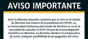 Cancelación XXIV Verano de la Investigación Científica en Morelos