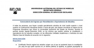 Convocatoria de Ingreso por Revalidación o Equivalencia de Estudios 2020