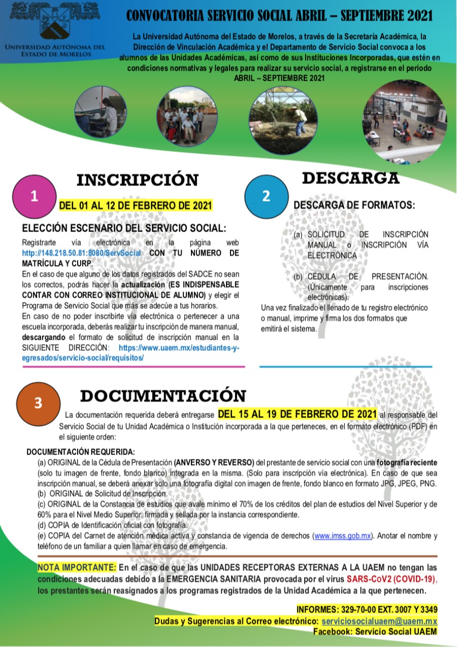 podar Persona Adaptación Convocatoria de Servicio Social Abril - Septiembre 2021 - Universidad  Autónoma del Estado de Morelos