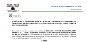 Ampliación De Los Plazos De Registro Y Cambio De Fechas En Las Etapas Del Procedimiento De Elección Al Cargo De Consejero Técnico Alumno - EESX