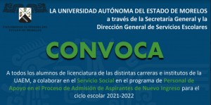 Convocatoria: Personal de Apoyo en el Proceso de Admisión de Aspirantes de Nuevo Ingreso para el ciclo escolar 2021-2022