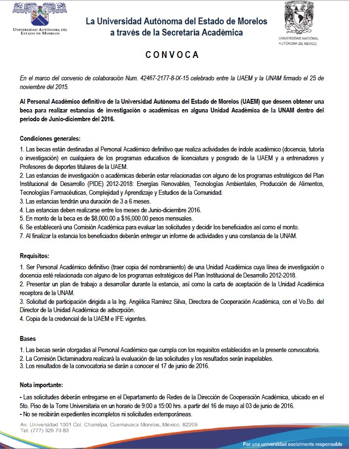 Estancias de investigación o académicas de la UNAM - Universidad Autónoma  del Estado de Morelos