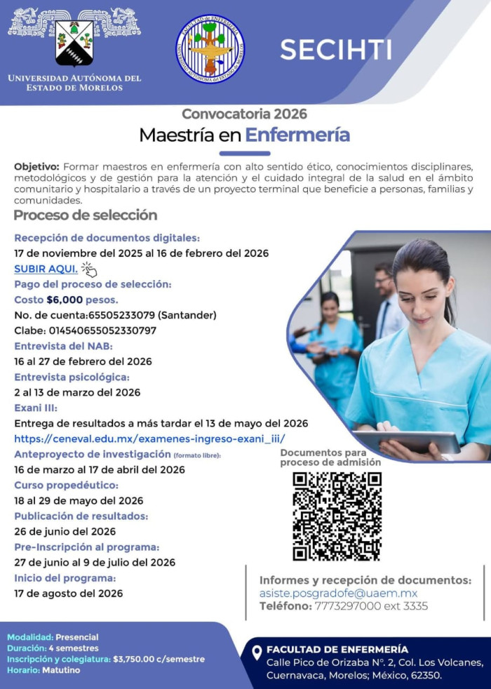 Maestría en Enfermería. Convocatoria 2026