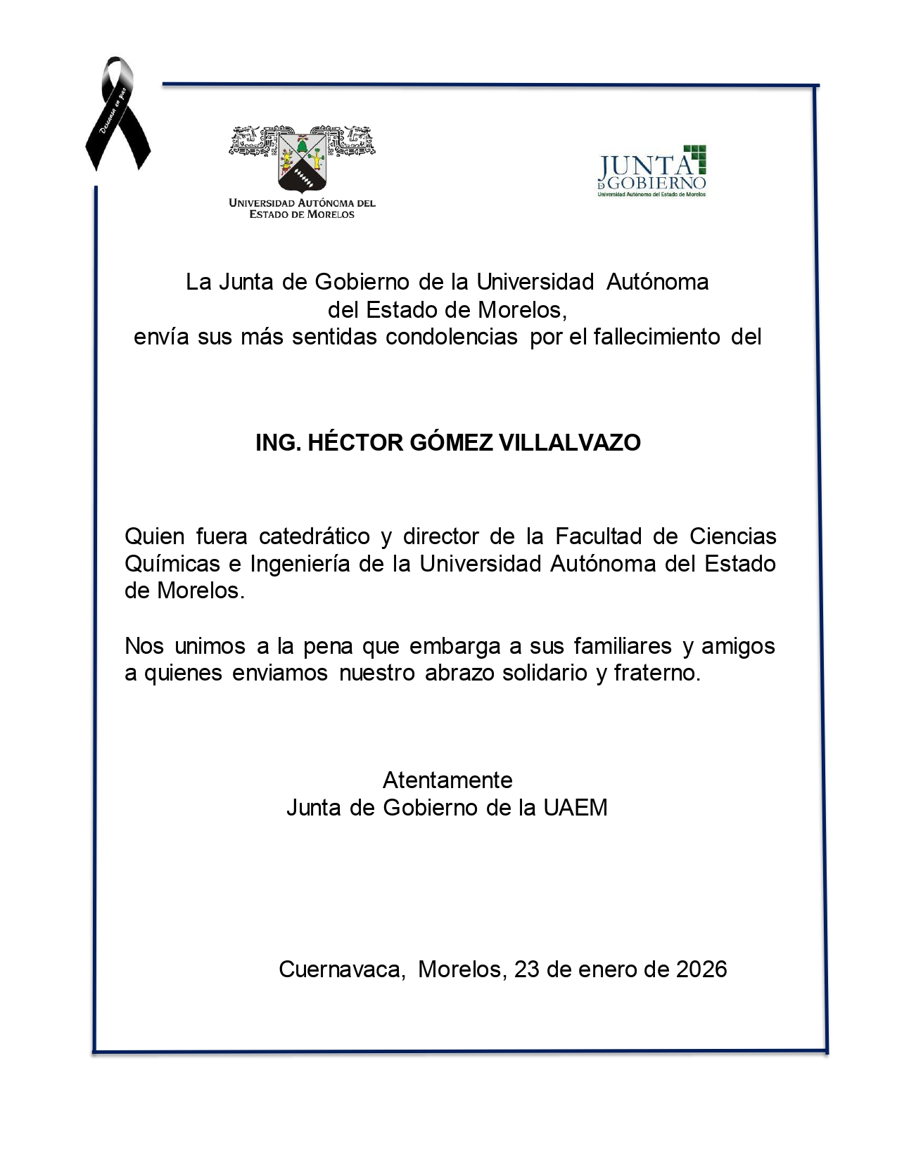 Esquela Junta de Gobierno